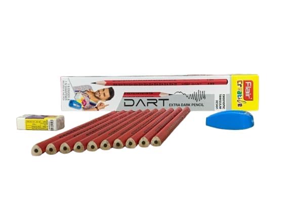 FLAIR Creative DART 2B Graphite Pencils – Extra Dark Lead for Exams & OMR Filling – Ergonomic Triangular Body Wooden Pencils – Includes 1 Sharpener & 1 Eraser – Ideal for School - Image 3