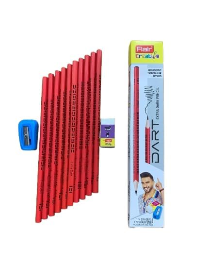 FLAIR Creative DART 2B Graphite Pencils – Extra Dark Lead for Exams & OMR Filling – Ergonomic Triangular Body Wooden Pencils – Includes 1 Sharpener & 1 Eraser – Ideal for School - Image 6