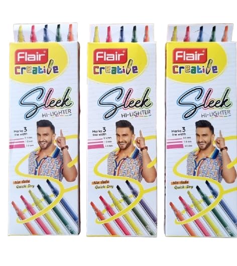 FLAIR Creative 5 Flourescent Shades Minamalist Sleek Highlighter/Textliner Pack of 5| - Image 3