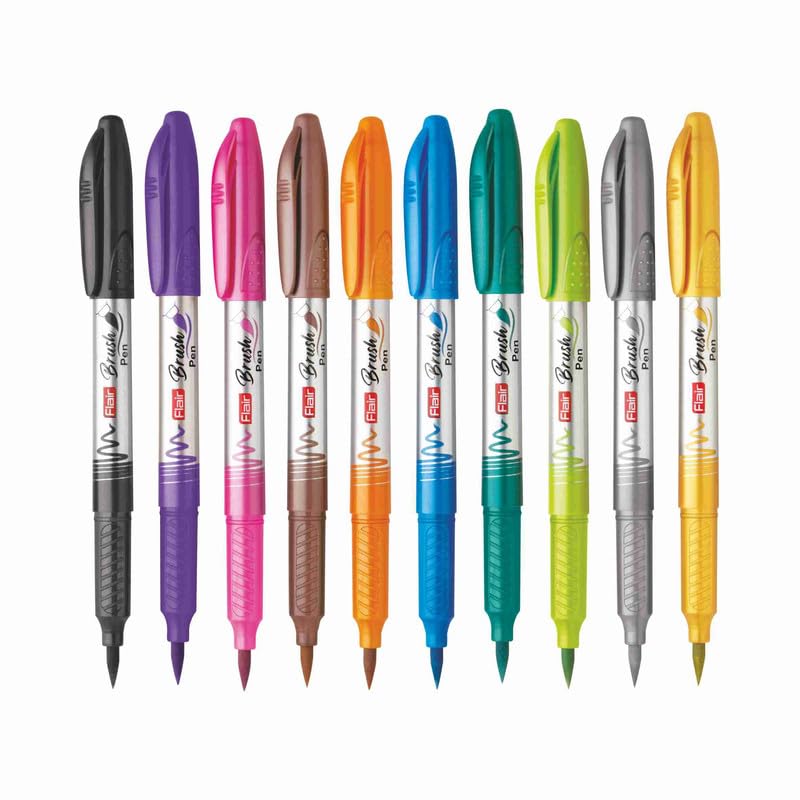 FLAIR Creative Brush Pen With Flexible Tip – Multicolor Watercolour Brush Pen Set for Lettering and Calligraphy (Pack of 12)