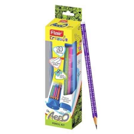 FLAIR Creative Series Aero Pencil Smart Kit | Coloured 2B Lead Pencils | Fun & Functional Box | Stationery Kit Ideal For Gifting | Set Of Wooden Pencils, 1 Eraser & 1 In-Built Sharpener.