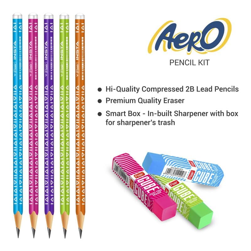 FLAIR Creative Series Aero Pencil Smart Kit | Coloured 2B Lead Pencils | Fun & Functional Box | Stationery Kit Ideal For Gifting | Set Of Wooden Pencils, 1 Eraser & 1 In-Built Sharpener. - Image 5