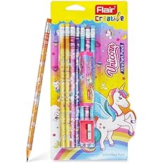 FLAIR Unicorn Kit With Sharpener & Eraser – Multicolor Pencil Set for Neat Handwriting