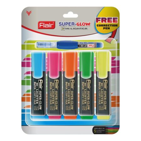 FLAIR Creative Kids' Hi‑lighters Pouch Pack – Pack of Highlighters with Ergonomic Grip & Non‑Toxic Ink