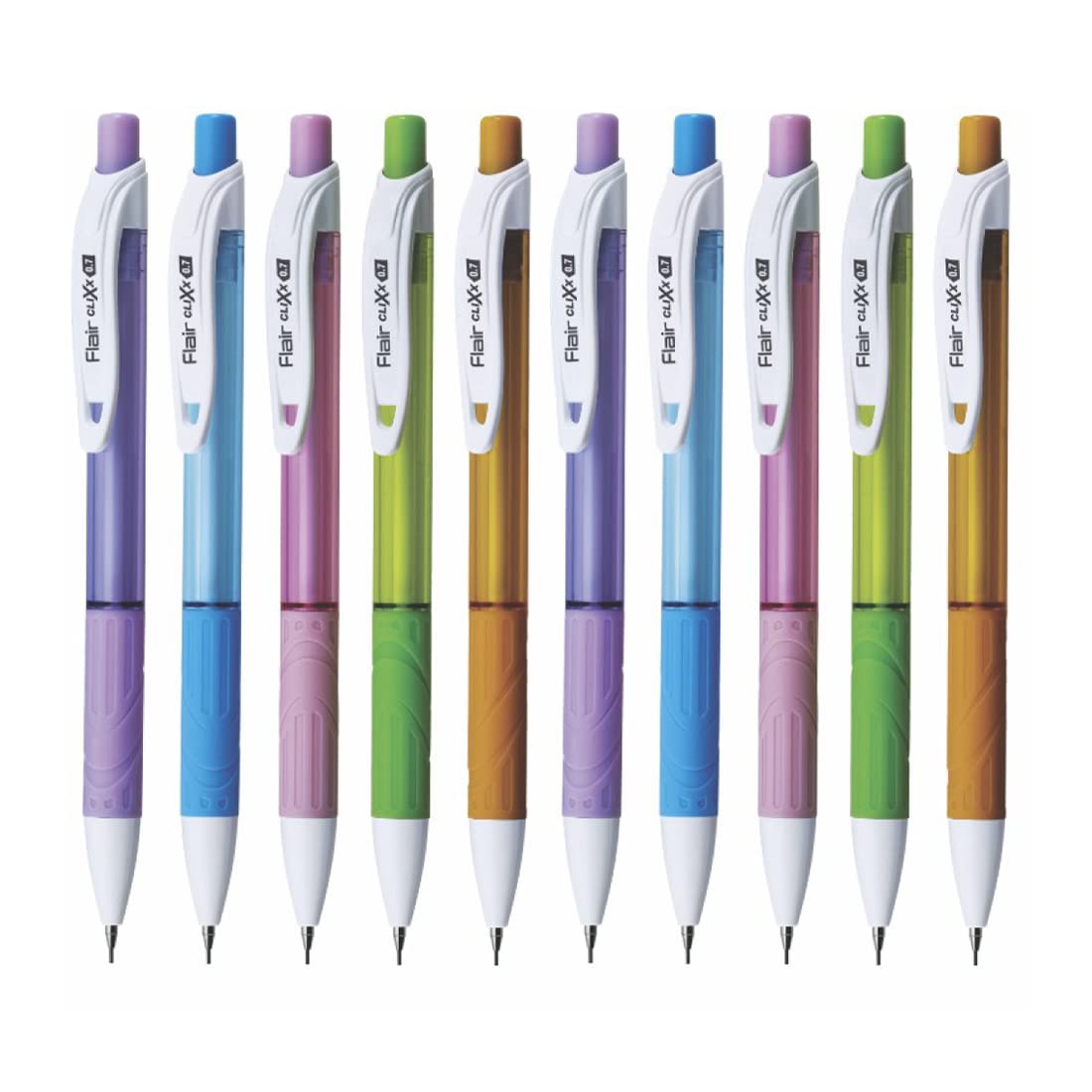 FLAIR Clixx Medium 0.7 mm Mechanical Pencil Pouch Pack | Triangular Barrel for Relaxed Drawing | Free One Lead Tube with Each Pencil | Light Weight with Comfortable Grip