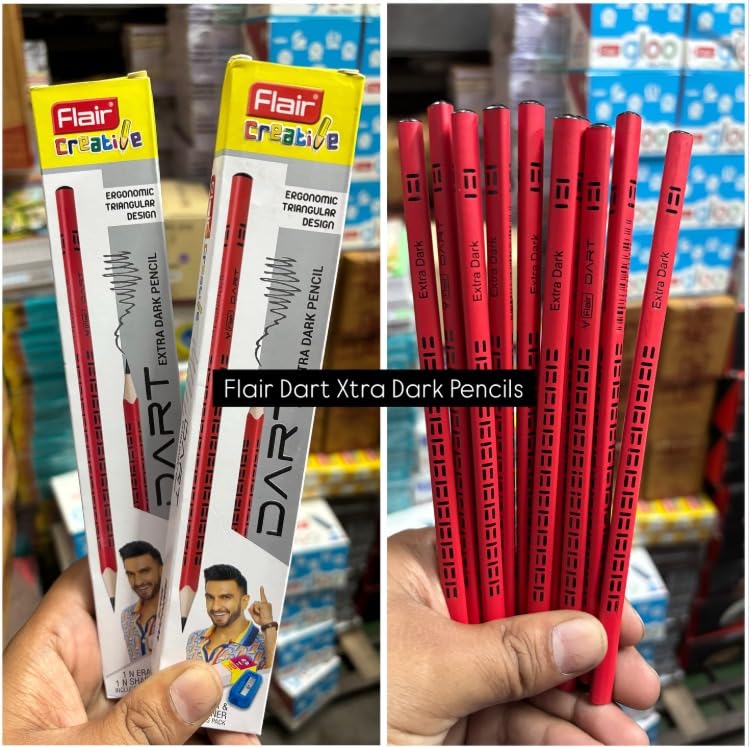 FLAIR Creative DART 2B Graphite Pencils – Extra Dark Lead for Exams & OMR Filling – Ergonomic Triangular Body Wooden Pencils – Includes 1 Sharpener & 1 Eraser – Ideal for School - Image 2