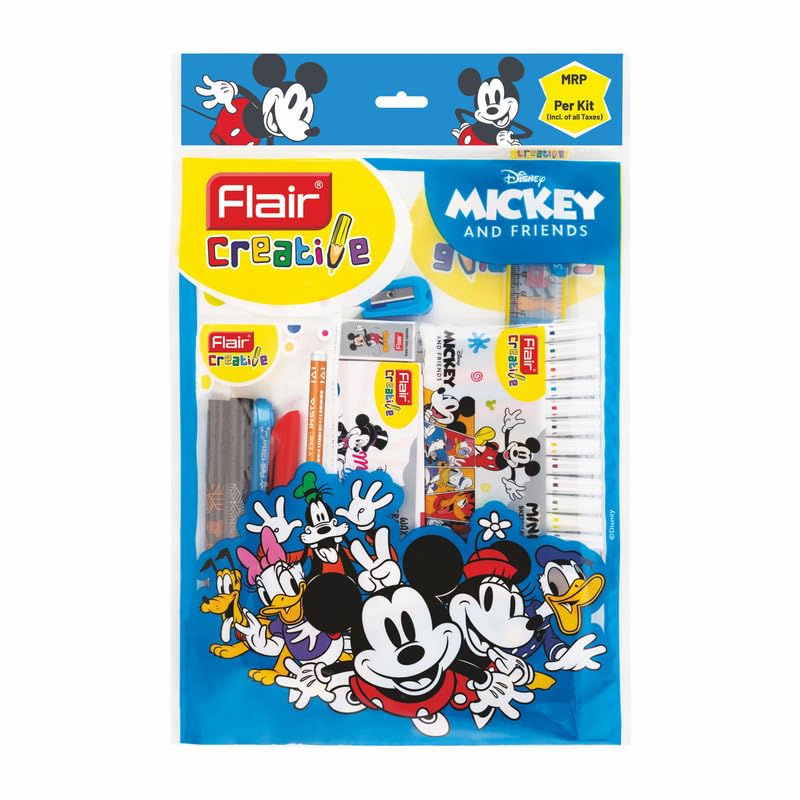 Flair Creative Series Disney Mickey Mouse Stationery Kit | Combination of 58 Assorted Items | Smart Kit for Your Creative Need & Fun Learning | Ideal Gift Set for Kids | Pack of 1