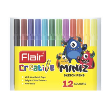 FLAIR Creative Series Sketch Pens (12 Vibrant Shades) – 12 Vibrant Miniz Sketch Pens with Non-Toxic Ink
