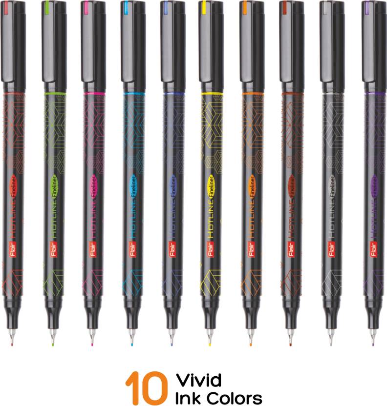 FLAIR Hotline 0.7–1 mm Metal Tip Fineliner Pen – 10 Vivid Colors